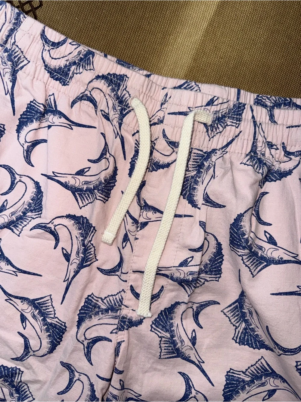 Old Navy NWT! Men'S Pink Marlin Fish Print Shorts Chino Elastic Waist Drawstring